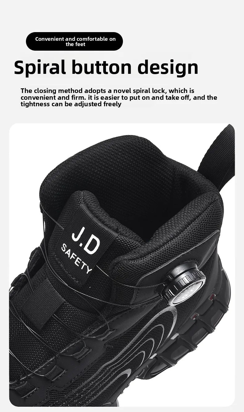 Zapatos de seguridad de caña alta para hombre con botón giratorio, resistentes a impactos y perforaciones, zapatillas de moda para hombre, calzado de seguridad profesional.