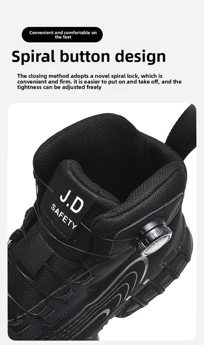Zapatos de seguridad de caña alta para hombre con botón giratorio, resistentes a impactos y perforaciones, zapatillas de moda para hombre, calzado de seguridad profesional.