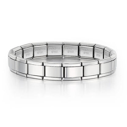 Pulsera GEMOSA de acero inoxidable con dijes italianos de 9 mm de ancho, cadena de eslabones elásticos, joyería DIY de alta calidad.