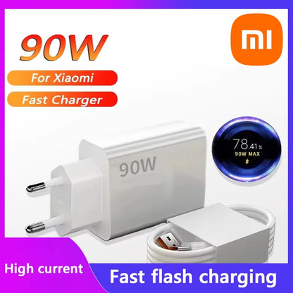 Cargador Xiaomi de 90 W, carga rápida y eficiente, adaptador de corriente de pared con turbocompresor, cable tipo C de 1/1,5/2 m y 6 A para Mi 15, 14 Ultra Pro, POCO X7 y X6