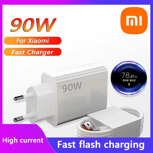 Cargador Xiaomi de 90 W, carga rápida y eficiente, adaptador de corriente de pared con turbocompresor, cable tipo C de 1/1,5/2 m y 6 A para Mi 15, 14 Ultra Pro, POCO X7 y X6