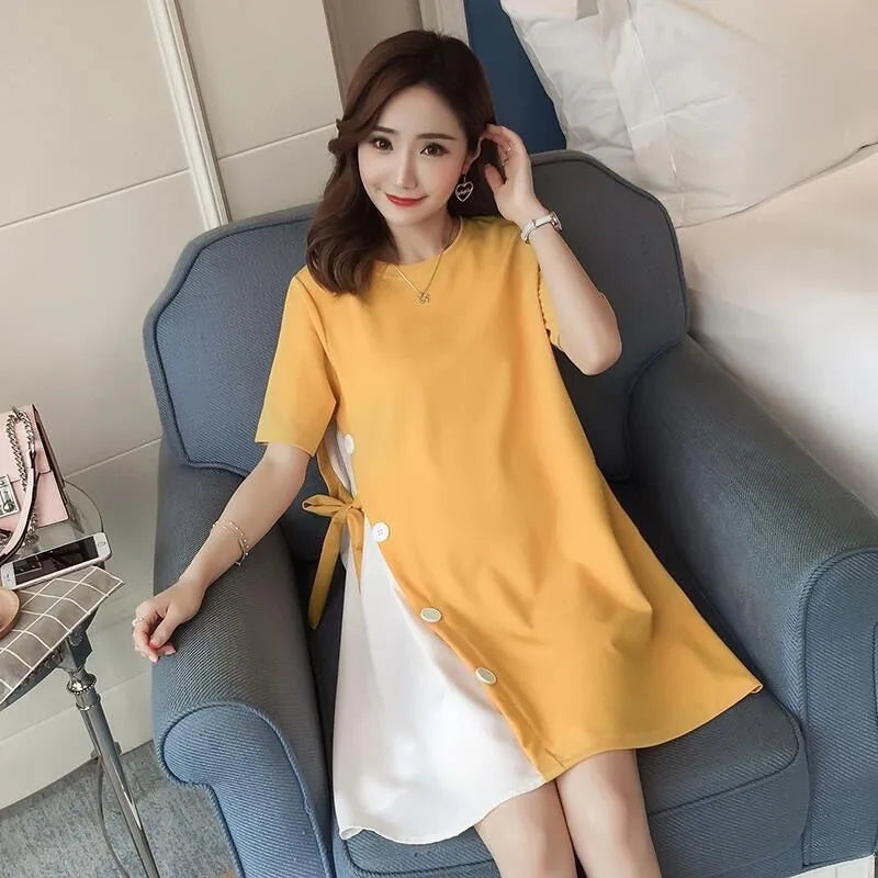 Vestido de maternidad para embarazadas, ropa informal de retazos, camiseta holgada de manga larga, tops de fotografía, ropa, falda