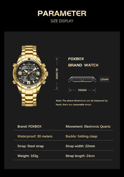 Relojes digitales Foxbox para hombre, reloj de pulsera deportivo de cuarzo de lujo superior, reloj de pulsera de acero militar resistente al agua, reloj de pulsera de cuarzo, reloj para hombre