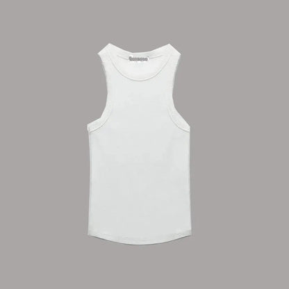 BMURHMZA - Camiseta sin mangas de trabajo retro sencilla con ribete lavado al agua para mujer