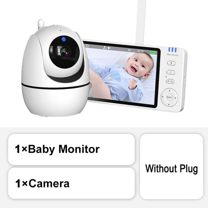 Monitor de bebé con video de 5 pulgadas y cámara PTZ con zoom, cámara de vigilancia con sensor de temperatura y canción de cuna.