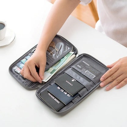Organizador de documentos de viaje: porta pasaporte impermeable con bloqueo RFID, ranuras para múltiples tarjetas y bolsillo con cremallera para avión/tren.