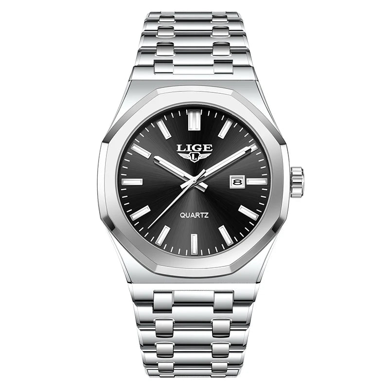 Reloj para hombre LIGE, resistente al agua, de acero inoxidable, luminoso, de negocios, de cuarzo, de moda, con calendario