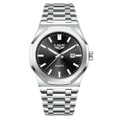 Reloj para hombre LIGE, resistente al agua, de acero inoxidable, luminoso, de negocios, de cuarzo, de moda, con calendario