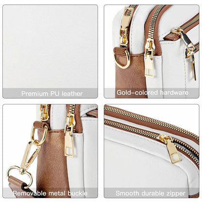 Bolso bandolera multifuncional con cremallera y bloques de colores, de piel sintética, tipo cartera de un solo hombro, con correa ajustable para el hombro.