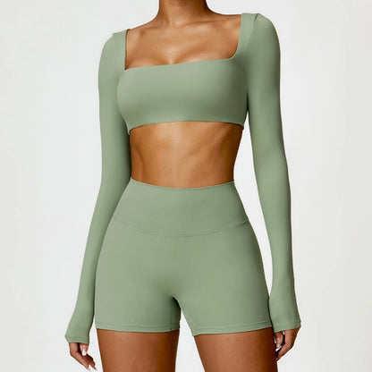 Conjunto de chándal de yoga para mujer, 2 piezas, ropa deportiva para entrenamiento, ropa deportiva, leggings de gimnasio, sujetador de fitness, top corto, trajes deportivos de manga larga
