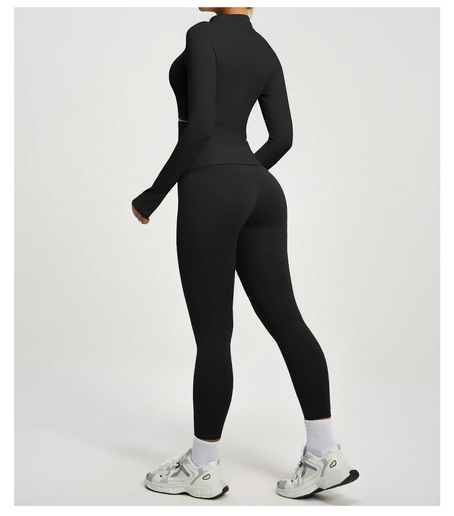 Conjuntos de yoga con contraste de colores para mujer, chaqueta deportiva de manga larga sin costuras con cremallera, leggings adelgazantes de cintura alta, chándal de fitness