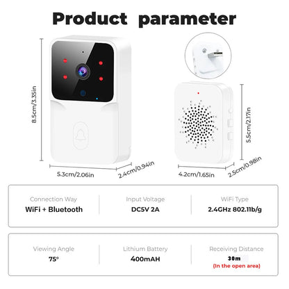 Timbre de puerta con vídeo WiFi Tuya, cámara HD inalámbrica, alarma IR, seguridad inteligente para el hogar, timbre de puerta WiFi, intercomunicador para el hogar