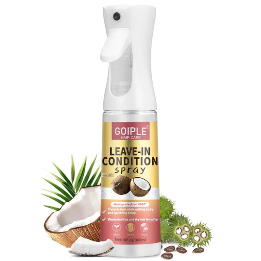 Acondicionador en spray sin enjuague de coco de 300 ml para cabello rizado, alisador, antiencrespamiento, suavizante, protector para cabello dañado por el calor.