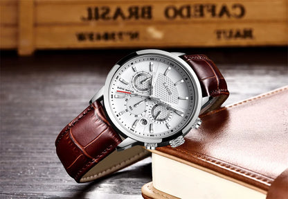 LIGE 2024 Reloj de lujo para hombre, reloj de cuarzo informal de negocios, reloj de pulsera de cuero a la moda para hombre, reloj impermeable para hombre