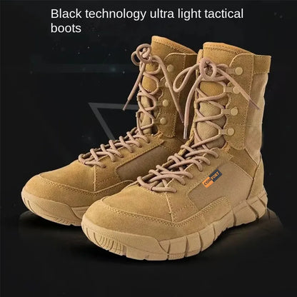 Botas tácticas ligeras para hombre, botas de combate, entrenamiento, con cordones, impermeables, para actividades al aire libre, senderismo y transpirables.