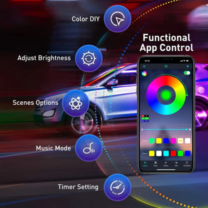 Tira de luz ambiental LED 5 en 1 para interior de coche, 6 m, fibra óptica, Nelon, kit de iluminación, control remoto por aplicación, lámpara decorativa para coche