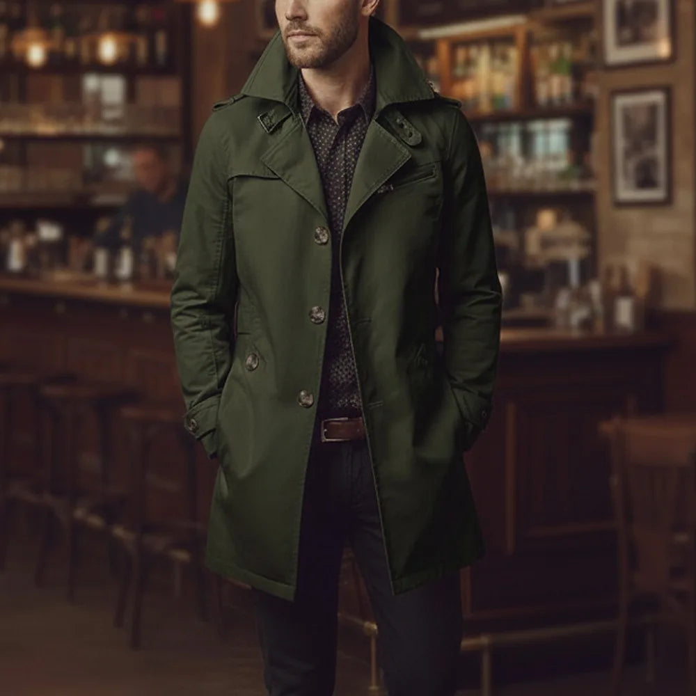 Chaqueta de algodón de hombre, entallada, con cuello de muesca y un solo botón, estilo gabardina, ideal para la oficina o para un look casual de negocios.