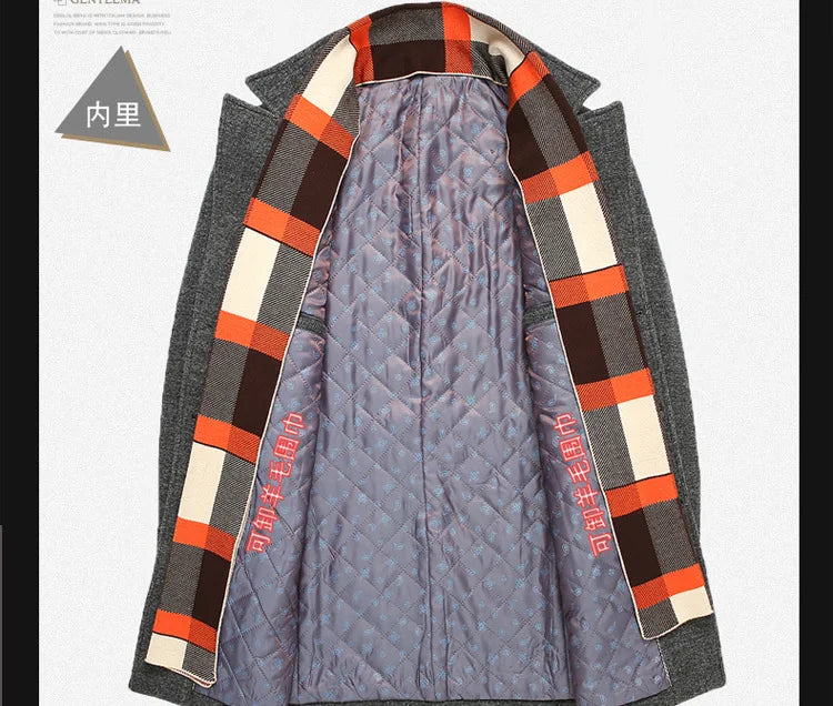 Abrigo de lana grueso con cuello tipo bufanda para hombre, ideal para otoño/invierno. Chaqueta de lana de alta calidad, estilo moderno y corte medio.