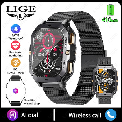 Reloj inteligente con Bluetooth de 2,02 pulgadas para hombre y mujer, batería de 410 mAh, resistente al agua hasta 1 ATM, monitor de ritmo cardíaco y salud, para deportes al aire libre