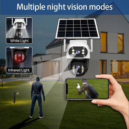 Cámara solar con tarjeta SIM 4G, lente dual de 12 MP, resistente al agua, para exteriores, CCTV, protección de seguridad V380 Pro, batería integrada.