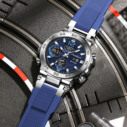 Reloj de pulsera deportivo para hombre FOXBOX Fashion Luxury Quartz, militar, impermeable, con doble pantalla, cronógrafo luminoso + CAJA