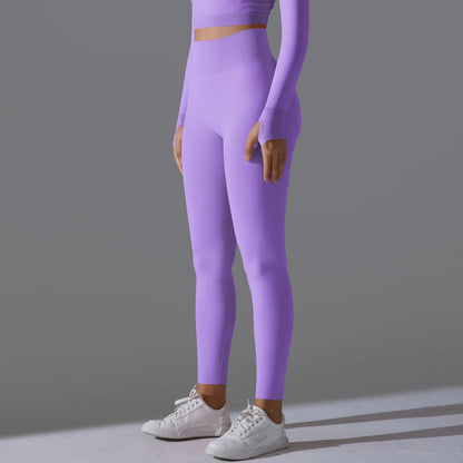 Leggings deportivos de yoga para mujer, sin costuras, cintura alta, elásticos, color sólido, para gimnasio, correr, secado rápido, realce y efecto moldeador.