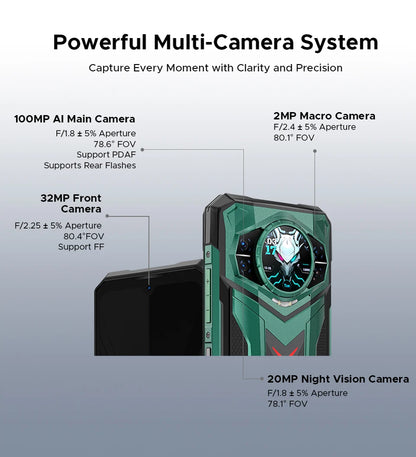 Teléfono resistente DOOGEE S200 Ultra 5G con IA, 48 GB + 1 TB, pantalla trasera de 1,34" con efecto de luz, procesador Dimensity 7400, batería de 11000 mAh, carga rápida de 66 W, NFC, WiFi 6E.