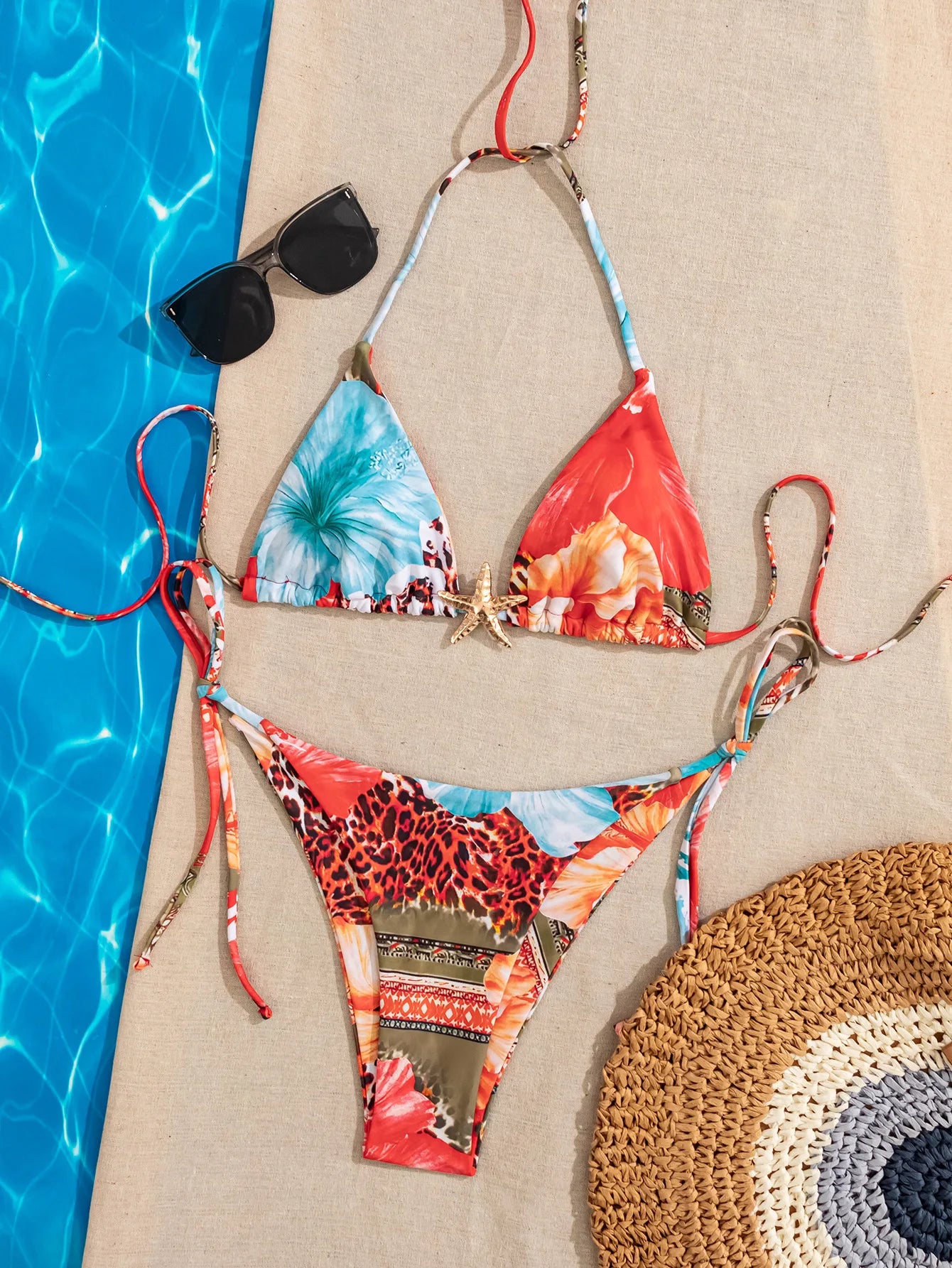 Conjunto de bikini para mujer, novedad de 2025, con tiras laterales ajustables, traje de baño de alta gama, sexy, de dos piezas, para playa, de verano, push up.