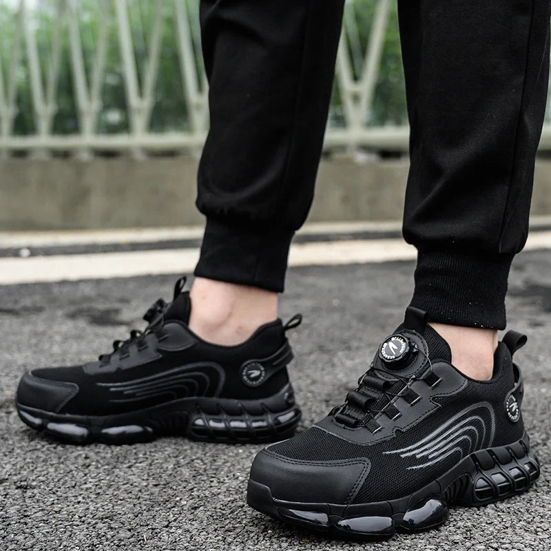 Zapatos de seguridad tipo zapatillas ligeras y transpirables con puntera de acero, diseño antiperforación, amortiguación de impactos y protección antiaplastamiento, calzado de trabajo para hombre.