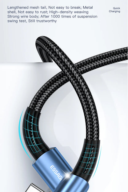 Cable USB tipo C a USB tipo C Essager de 100 W con ángulo de 90 grados para iPad, MacBook Pro, Xiaomi, Samsung y Huawei, carga rápida tipo C.