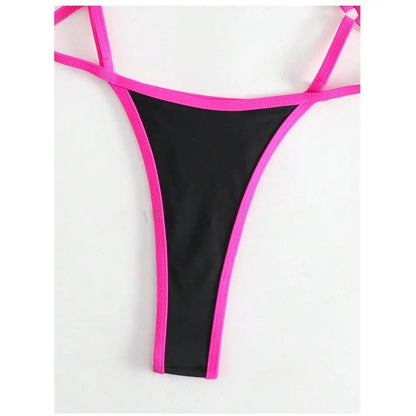 Traje de baño de una pieza con cuello halter y ribete en contraste para mujer, traje de baño sexy para playa de verano