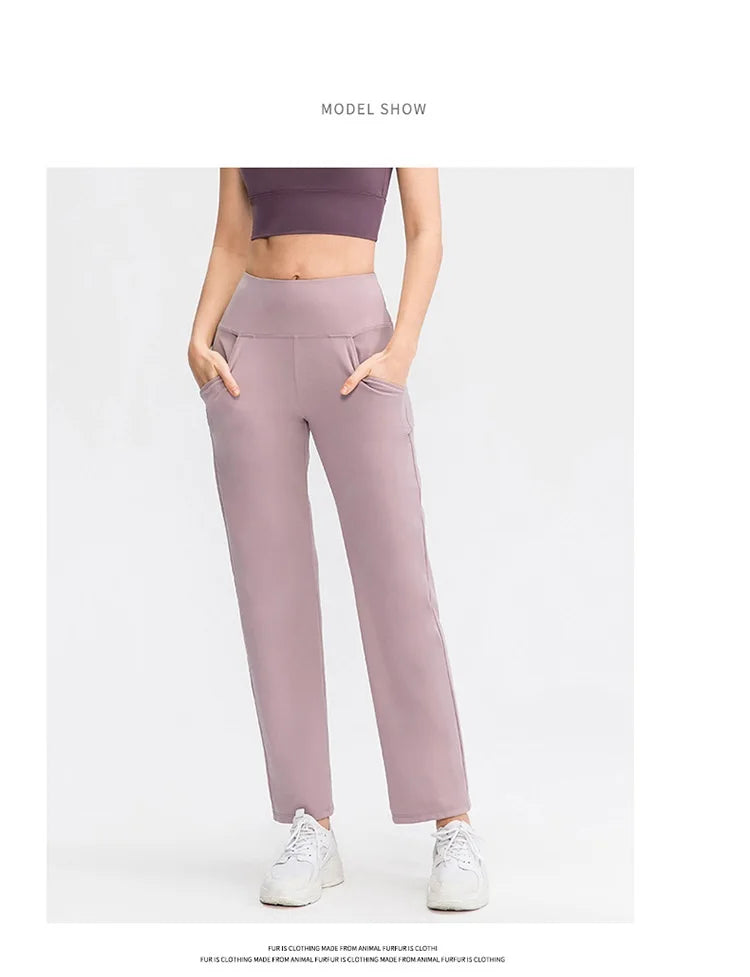 Pantalones deportivos para mujer, estilo casual, para yoga, holgados, de talle alto, elásticos, para entrenamiento físico, rectos, para correr, Yu02334