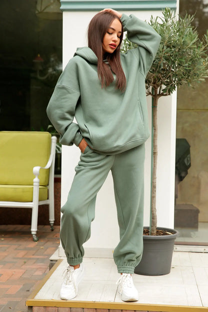 Conjuntos de dos piezas de forro polar para mujer, elegantes, de color sólido, con capucha extragrande y pantalones largos, chándal deportivo para otoño e invierno 2023.
