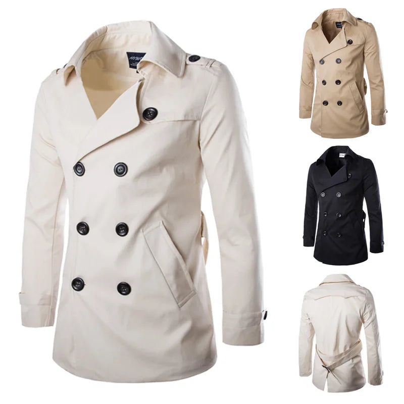 2025 England Style Men's Trench Coat Fashion Cotton Double-breasted Mid-leng Jackets Boutique Windproof Coats Business Gentleman