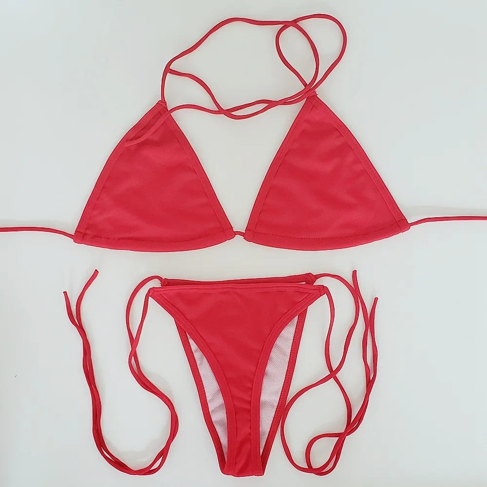 Traje de baño para mujer, superventas 2025, bikini sexy con tanga, transpirable, con tiras, color sólido, dividido, para piscina y playa.