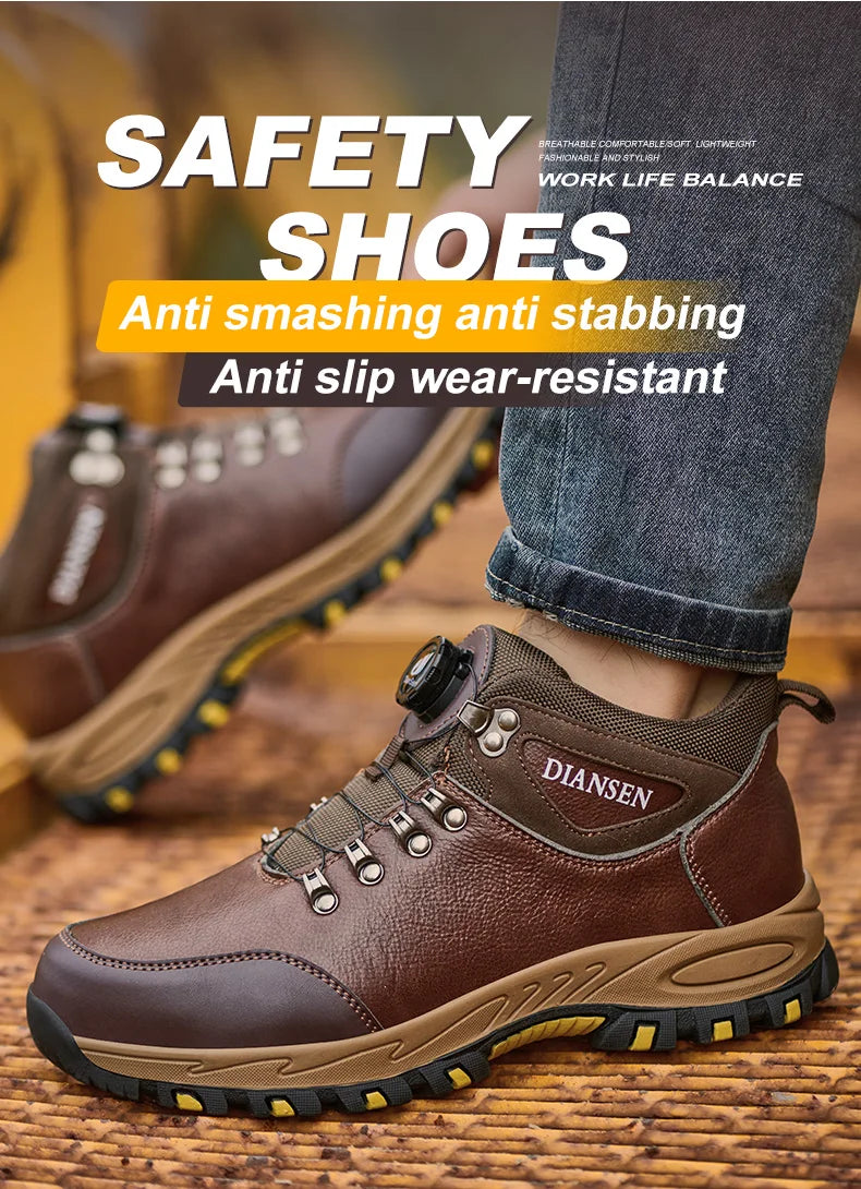 Zapatos de seguridad para hombre con botón giratorio, puntera de acero, zapatillas de trabajo indestructibles, botas de trabajo a prueba de perforaciones, calzado para hombre.