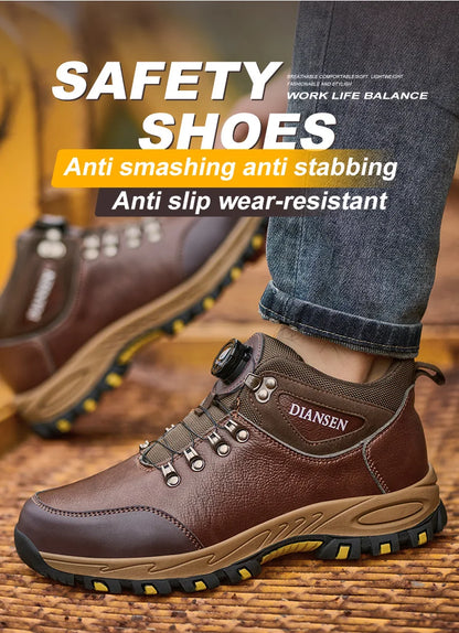 Zapatos de seguridad para hombre con botón giratorio, puntera de acero, zapatillas de trabajo indestructibles, botas de trabajo a prueba de perforaciones, calzado para hombre.