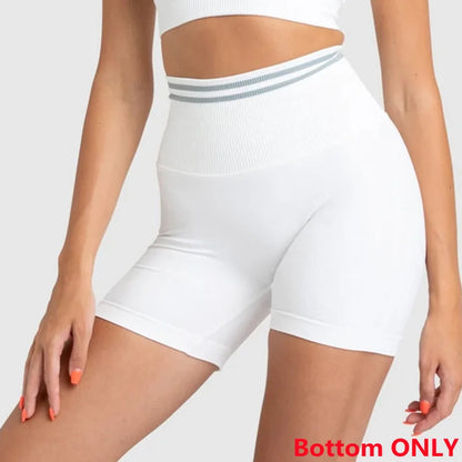 Conjuntos de ropa deportiva de media pieza sin costuras para mujer, conjuntos de gimnasio de manga larga, sujetador deportivo de yoga, leggings push up y mallas deportivas.