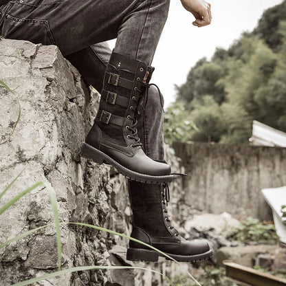 Botas vaqueras altas para hombre, zapatos con refuerzo interior, transpirables, de talla grande, informales, para motocicleta, 2025