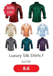 Camisas de seda de diseño para hombre en azul, dorado, verde, rojo, blanco y negro. Estampado cachemir bordado. Corte ajustado. Blusas casuales de manga larga.