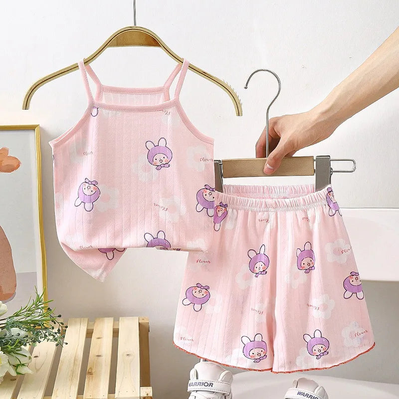 Conjuntos de ropa para bebé, conjuntos de tirantes de verano para niña pequeña, camisetas y pantalones cortos con estampado de algodón para bebé, conjuntos de chándal para recién nacido