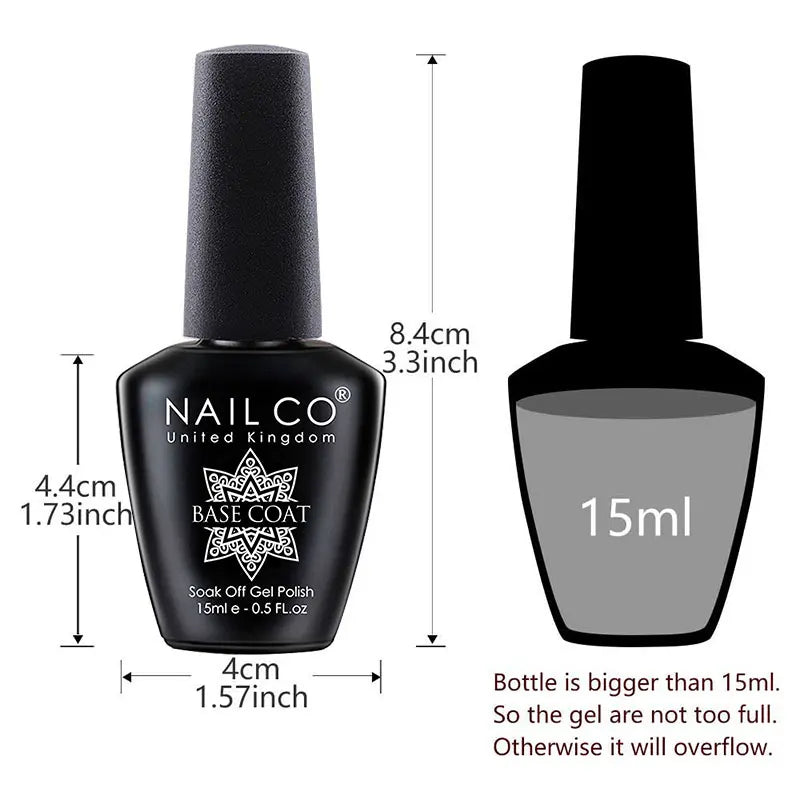 NAILCO 15 ml Capa superior Capa base Gel Imprimación de uñas Removedor de gel Arte de uñas Esmalte semipermanente Esmalte híbrido Suministros para uñas