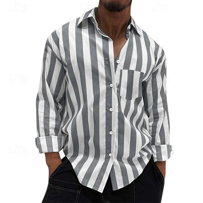 Camisas de rayas para hombre, camisas con solapa estampada y bolsillo, camisas de alta calidad para hombre, ideales para las fiestas y para un estilo informal elegante.