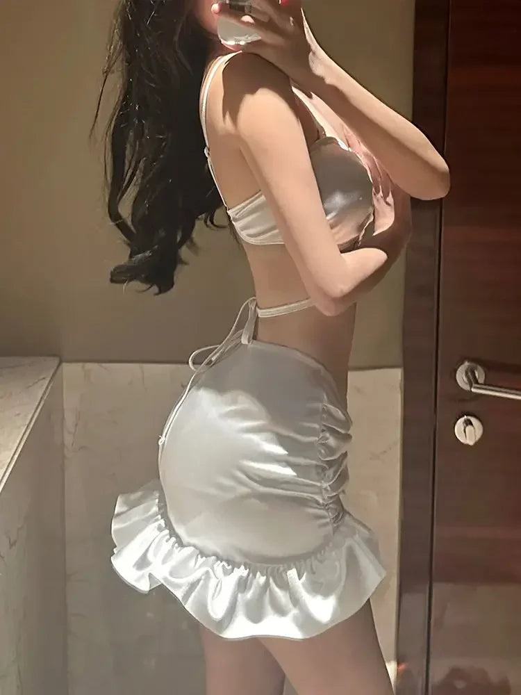 Sexy Bikini Three-Piece Set Swimsuit Women's Ins Slimming Cover-Up Thermal Spring Bathing Female Model Skirt Style Swimsuit