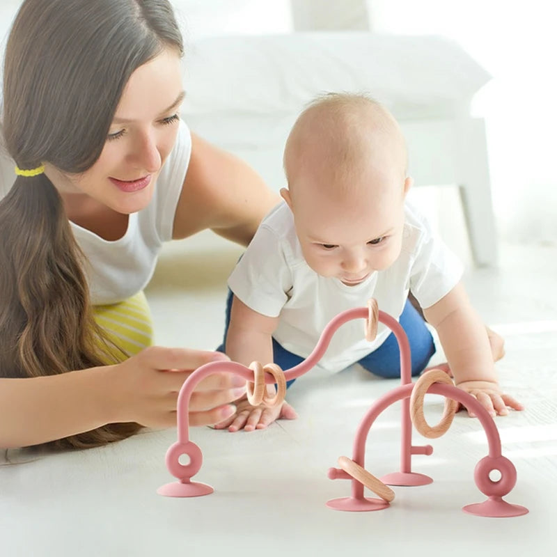 Juguete educativo de silicona para bebés, juguete Montessori para bebés, laberinto de mordedores de madera, montaña rusa, cuentas, accesorio para bebés, mordedor