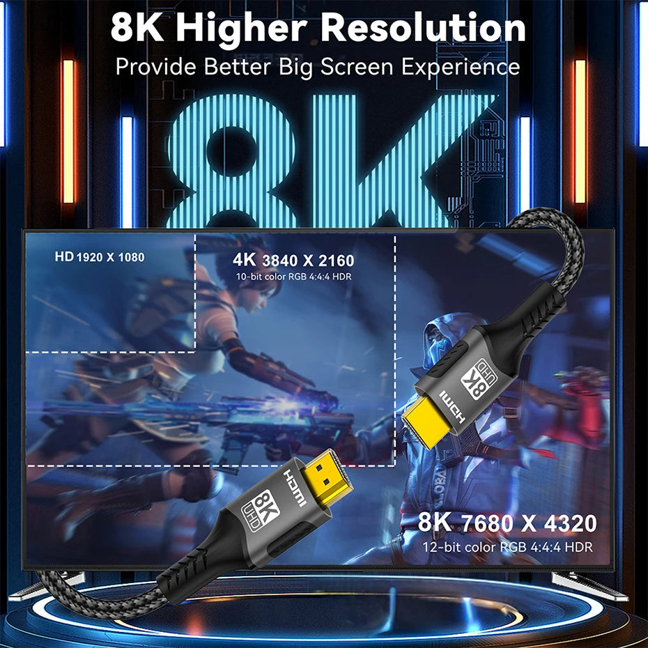 Cable HDMI 2.1 de 1/2/3/5 metros de longitud para PS5, Xbox, webcam, videocámara, TV Box, Fire Stick, portátil, HDCP, eARC, 8K 60 Hz, 4K 120 Hz