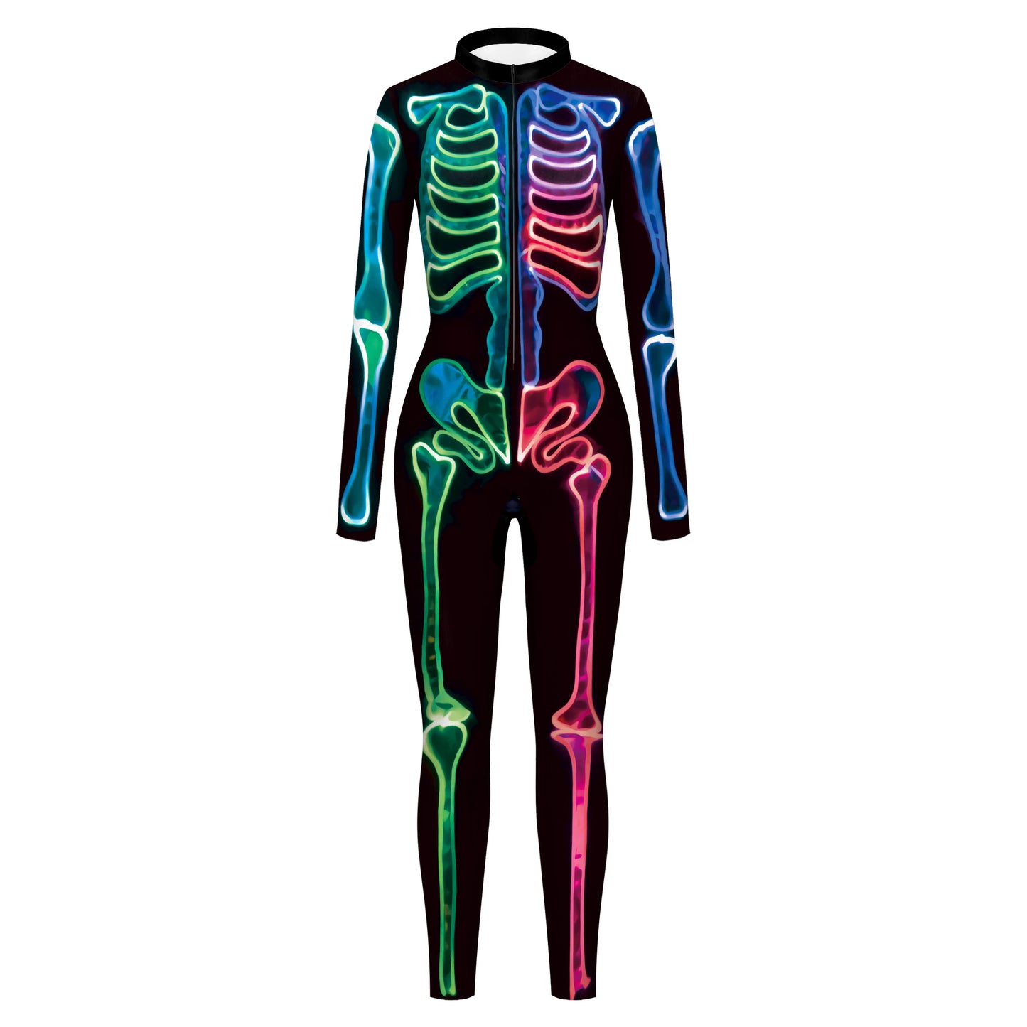 [You're My Secret] Halloween Cosplay Costume for Women Adults Skeleton 3D Printed Cyberpunk Zipper Bodysuit Party Fancy Dresses