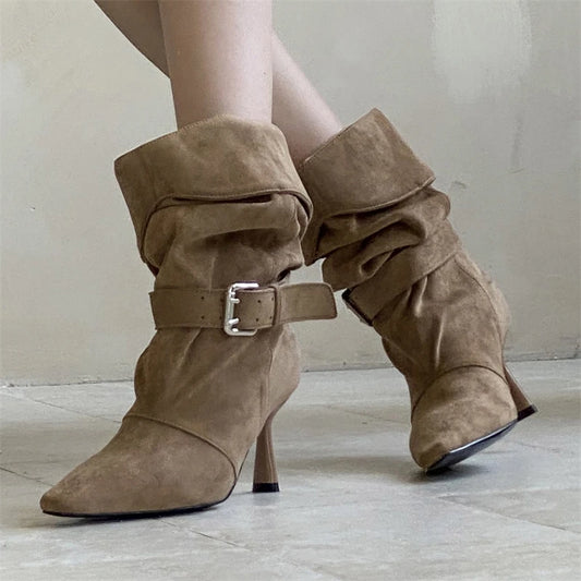 Eilyken Street Style Sexy Thin Heels Women Ankle Boots Punk Pleated Buckle Strap Booties Stripper Party Shoes Zapatos De Mujer