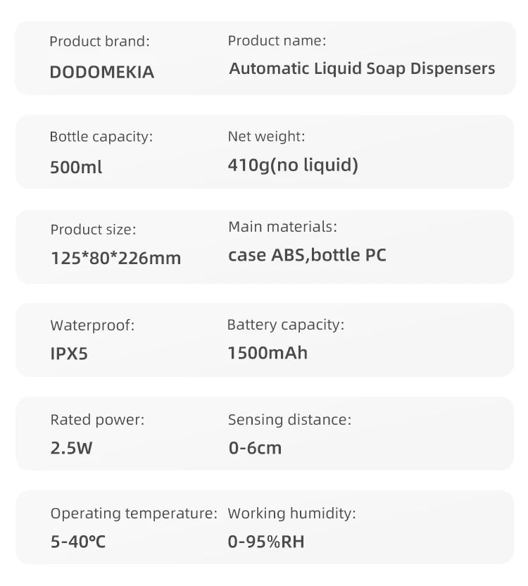Dispensador automático de jabón líquido de 500 ml para cocina, recargable por USB, sin contacto, de alta capacidad, para detergente. También apto para baño.