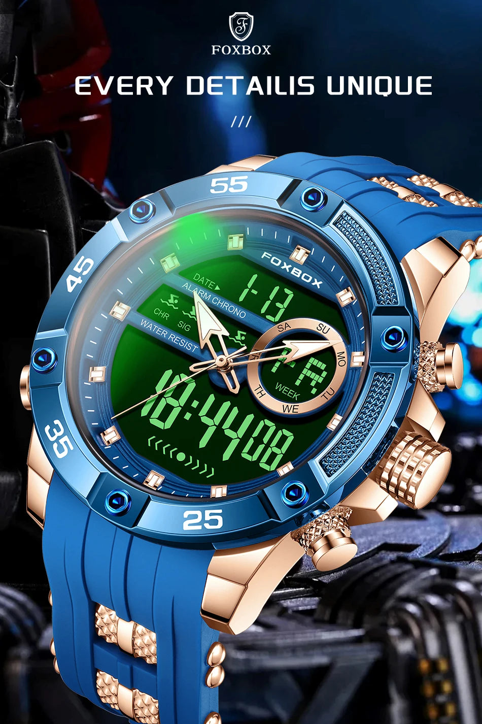 Nuevo reloj de pulsera de cuarzo original de lujo de la marca FOXBOX para hombre, reloj analógico digital resistente al agua de estilo militar a la moda para hombre